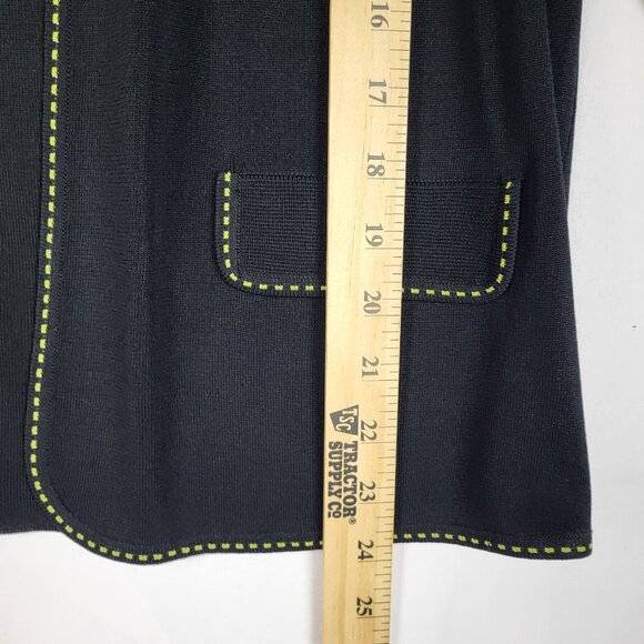 Ming Wang Jacket Blazer Women's  Petite Large Black Yellow Stitching Collared - Picture 5 of 9